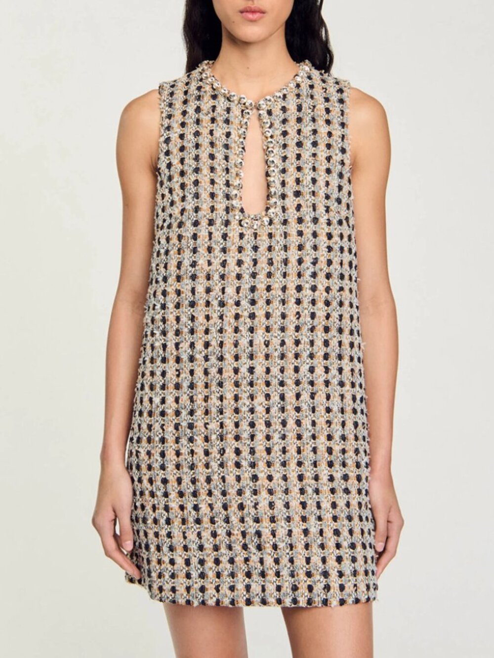 Sandro Crystal-Embellished Metallic Tweed Mini Dress
